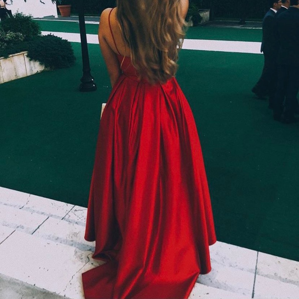 Betsy & Adam Satin red gown